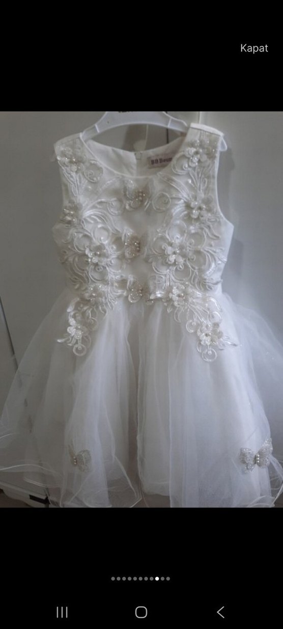 Klasik Mini Beyaz Kız Çocuk Abiye Elbise - Görsel 4