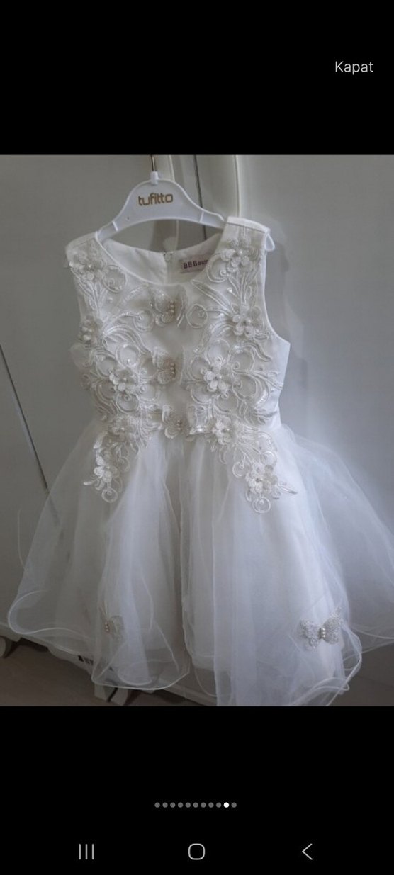 Klasik Mini Beyaz Kız Çocuk Abiye Elbise - Görsel 5