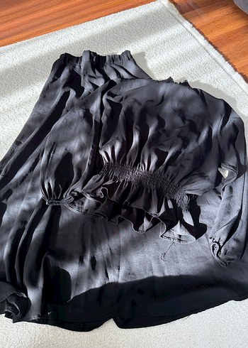 Drapeli Siyah Uzun Koyu Renk Etek - Görsel 2