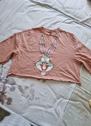 s Beden pembe Renk Lisanslı Bugs Bunny Oversize Crop