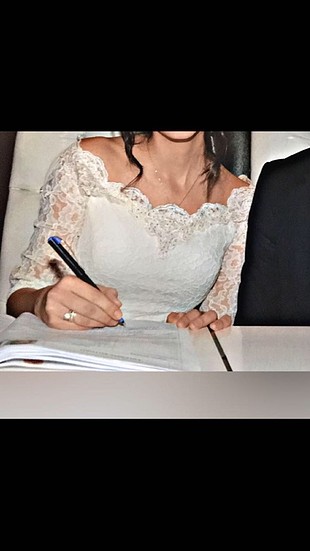 36 Beden Ekru renk güpür detay elbise