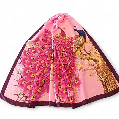 Pashmina Tavus Kulu Model Desenli Pamuk Eşarp/Şal
