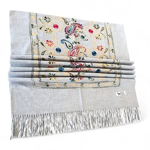 Cashmere Gri Desenli Lüks Pamuk Şal