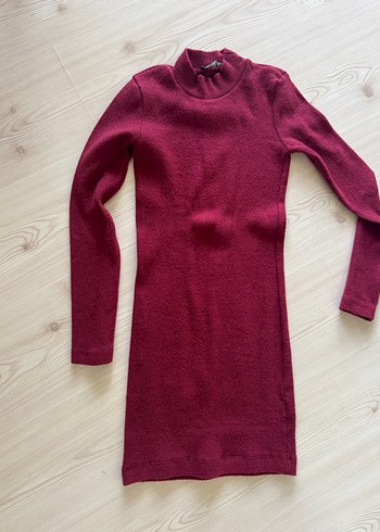 Bordo Yüksek Yaka Kadın Triko Elbise - Görsel 4