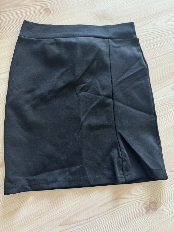 Siyah Mini Dar Kesim yırtmaçlı Etek - Görsel 2