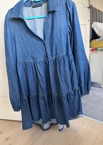 Düğmeli Uzun Kollu Hamile Kot Tunik - Görsel 8