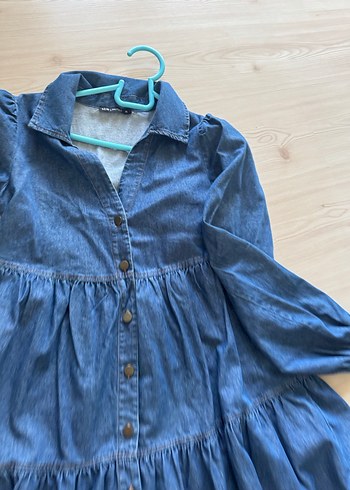 Düğmeli Uzun Kollu Hamile Kot Tunik - Görsel 2