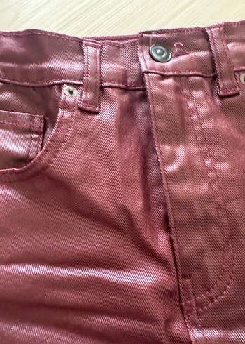 Bordo Deri görünümlü mumlu Mini Etek - Görsel 3