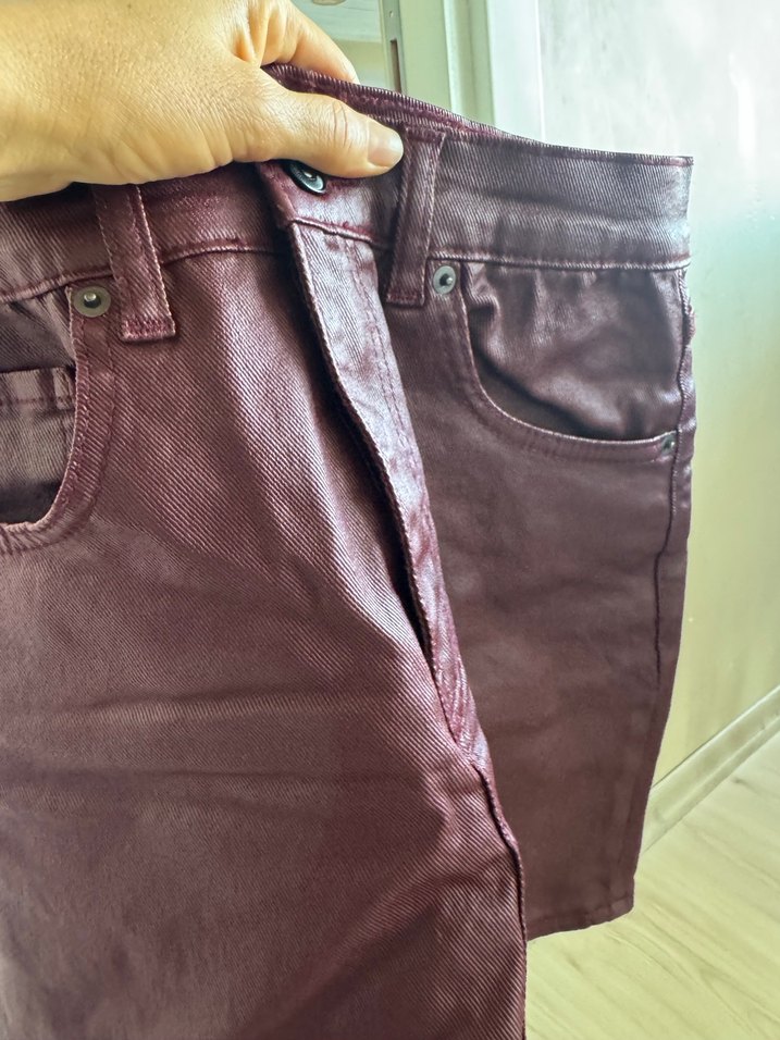 Bordo Deri görünümlü mumlu Mini Etek - Görsel 4