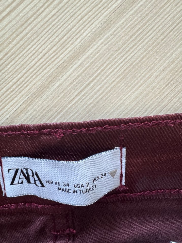 Bordo Deri görünümlü mumlu Mini Etek - Görsel 2