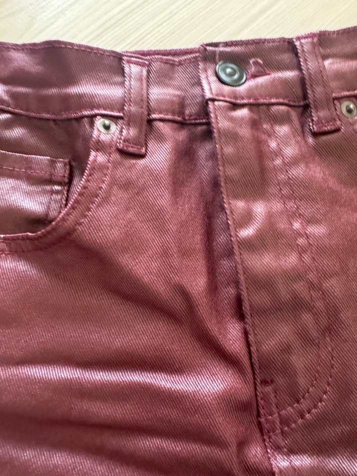 Bordo Deri görünümlü mumlu Mini Etek - Görsel 3