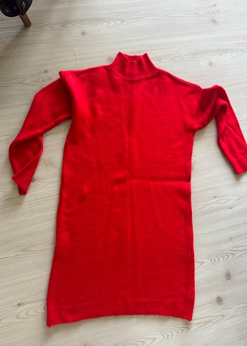 Kırmızı Kadın Boğazlı Triko elbise - Görsel 2