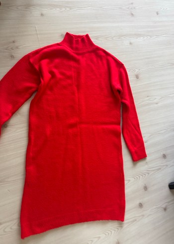 Kırmızı Kadın Boğazlı Triko elbise - Görsel 4