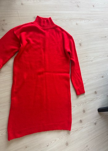 Kırmızı Kadın Boğazlı Triko elbise - Görsel 5