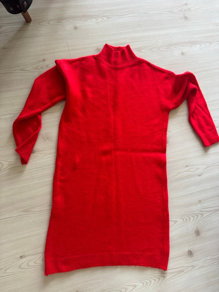 Kırmızı Kadın Boğazlı Triko elbise - Görsel 2