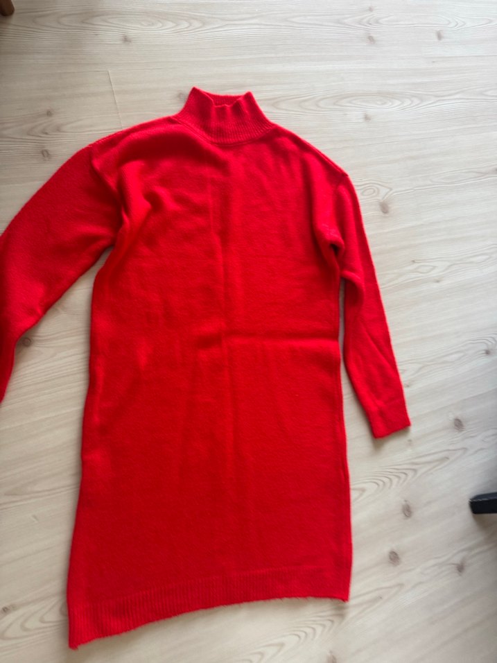 Kırmızı Kadın Boğazlı Triko elbise - Görsel 4