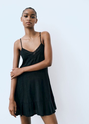 Zara Siyah V Yaka Mini Elbise