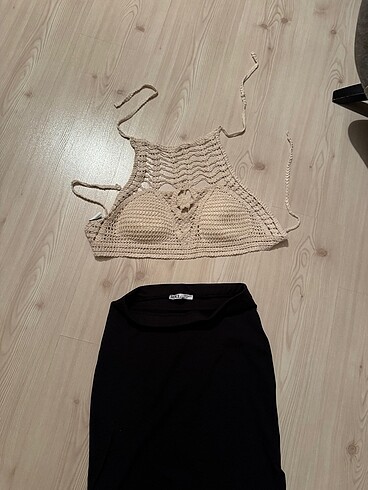 Topshop crop örgü bluz