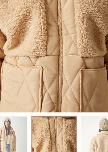 Peluş detaylı kapitone mont - Görsel 4