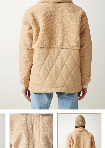 Peluş detaylı kapitone mont - Görsel 5