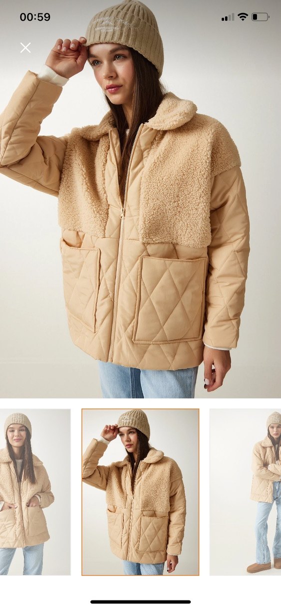 Peluş detaylı kapitone mont - Görsel 3