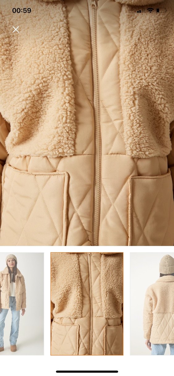 Peluş detaylı kapitone mont - Görsel 4