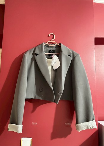 Gri Kısa Kesim Kadın Blazer Ceket - Görsel 3