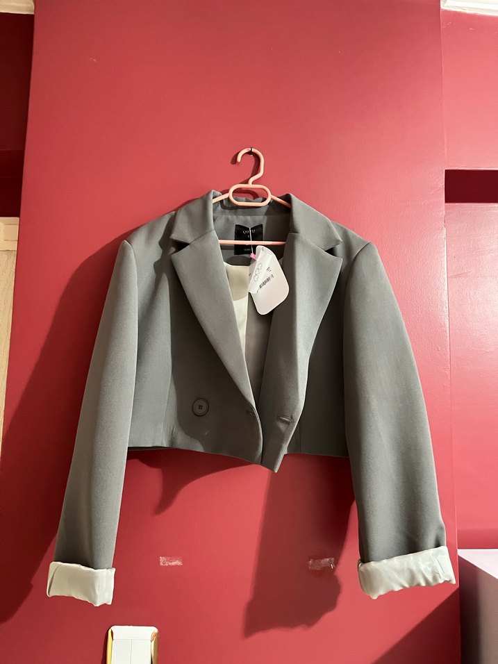 Gri Kısa Kesim Kadın Blazer Ceket - Görsel 2