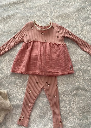 Pembe Nakışlı Uzun Kollu Bebek Kız Takımı