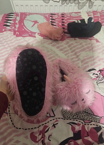 Kızlar için Pembe Peluş Ev Terliği - Görsel 4