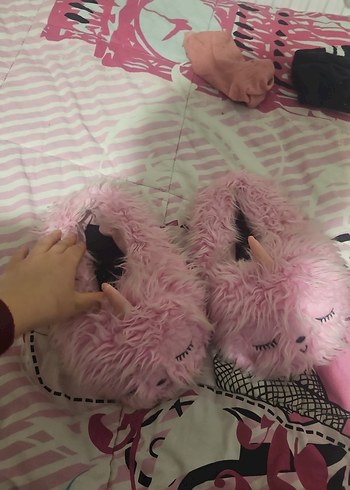 Kızlar için Pembe Peluş Ev Terliği - Görsel 3