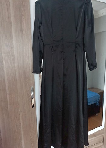 Uzun Siyah Drapeli Kadın Elbise - Görsel 3