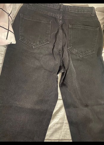 Düğmeli Siyah Kadın Denim Pantolon - Görsel 2