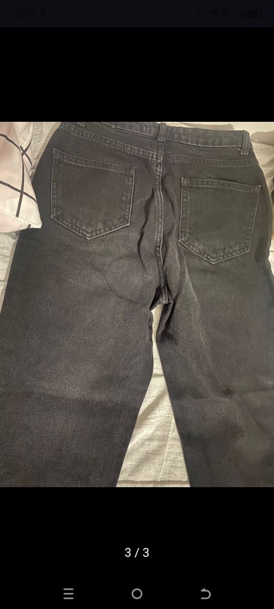 Düğmeli Siyah Kadın Denim Pantolon - Görsel 2