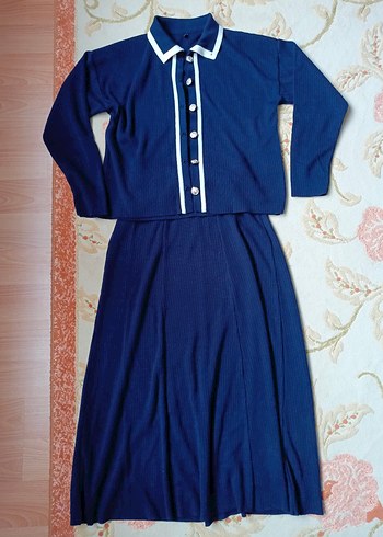 Düğmeli Lacivert Uzun Kollu Kadın Elbise - Görsel 2