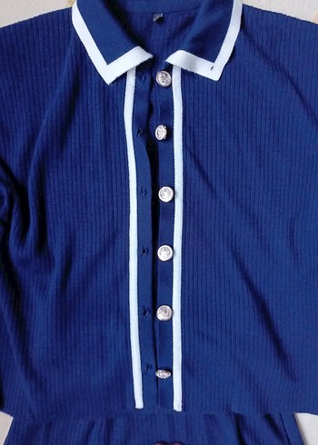 Düğmeli Lacivert Uzun Kollu Kadın Elbise - Görsel 3