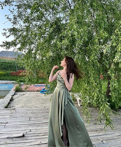 s Beden Lafaba Yeşil Elbise