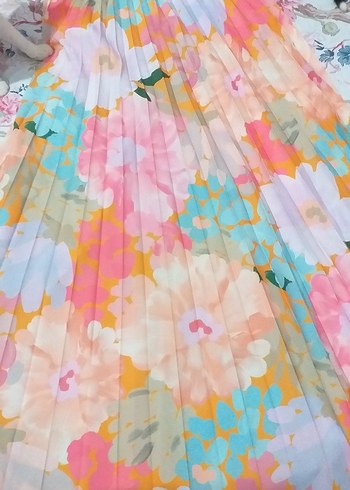 Piliseli Pastel Renkli Uzun Etek - Görsel 3