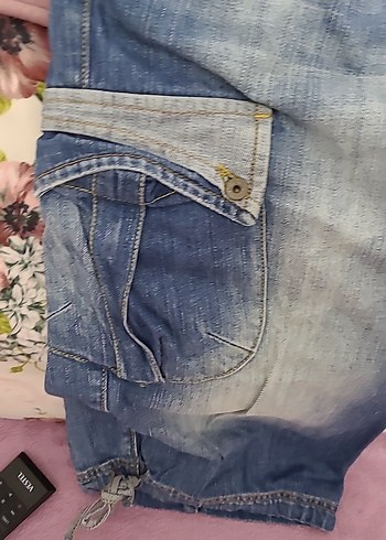 l Beden erkek Mavi Bağcıklı Bol Kesim Denim Şort