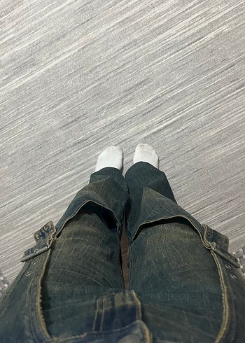 Stradivarius Tokalı Eskitme Wide Leg Jean - Görsel 4