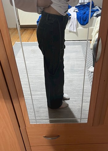 Stradivarius Tokalı Eskitme Wide Leg Jean - Görsel 6