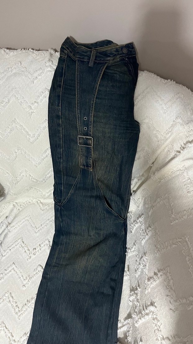 Stradivarius Tokalı Eskitme Wide Leg Jean - Görsel 2