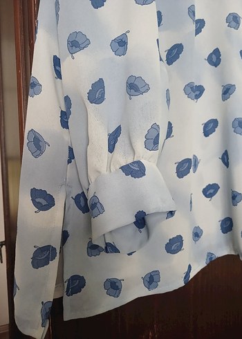 buyuk beden Mavi Desenli Uzun Kollu Gömlek - Görsel 6