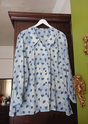 buyuk beden Mavi Desenli Uzun Kollu Gömlek - Görsel 8
