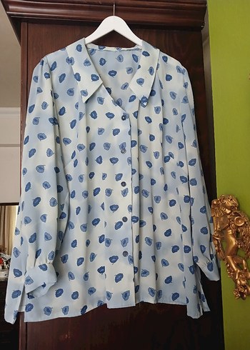 buyuk beden Mavi Desenli Uzun Kollu Gömlek - Görsel 2