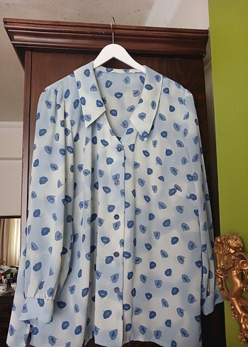 buyuk beden Mavi Desenli Uzun Kollu Gömlek - Görsel 7