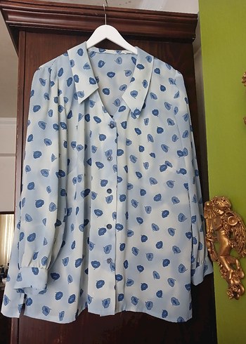 buyuk beden Mavi Desenli Uzun Kollu Gömlek - Görsel 9