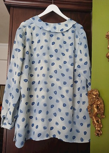 buyuk beden Mavi Desenli Uzun Kollu Gömlek - Görsel 3