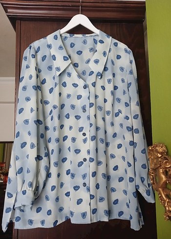buyuk beden Mavi Desenli Uzun Kollu Gömlek - Görsel 5