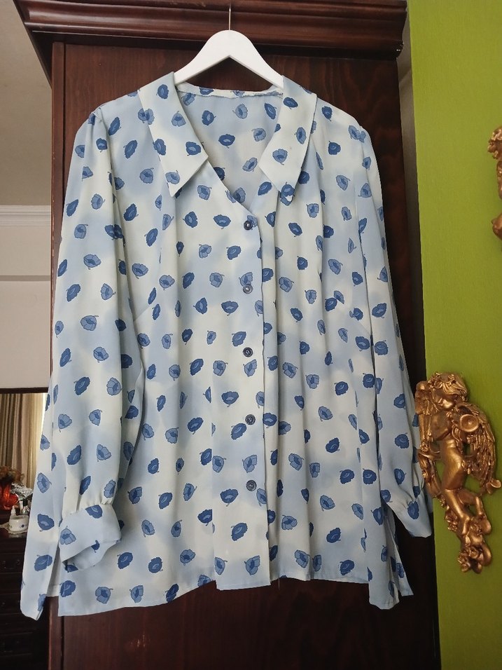 buyuk beden Mavi Desenli Uzun Kollu Gömlek - Görsel 2